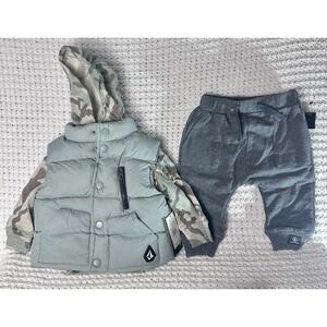 Volcom 3 Piece Vest Camo Hoodie Jogger Set 12M Boys  NWT